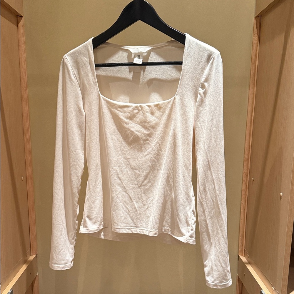H&M White Long Sleeve Square Neck Tee